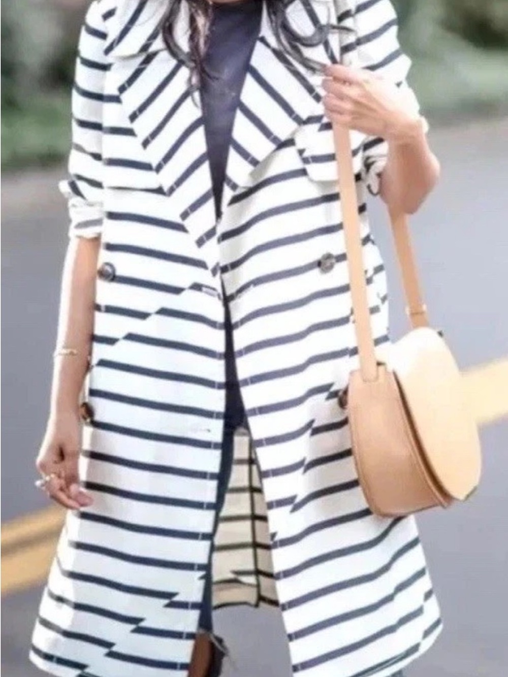 Madewell Parcel Trench Coat Off white black stripe small belt New NWT E9193 HTF - Picture 2 of 9